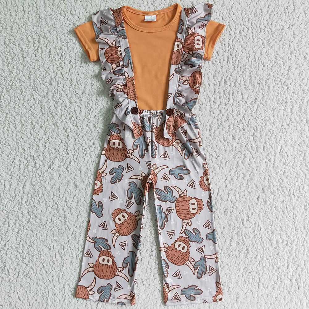 

New Design Kids Designer Clothes Girls Overalls Set Cow Print Fashion Baby Girl Clothing Overall Kids Boutique Outfits Short Sleeve Long Pants Children Outfit, Only outfits