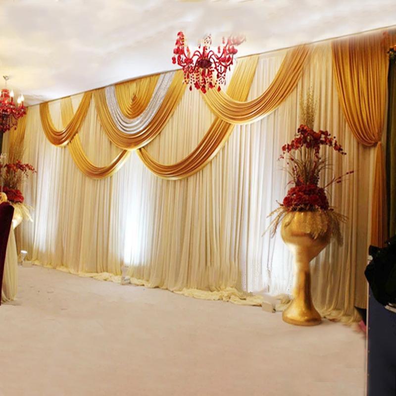

Party Decoration Tanmeluo 3X6M Luxury Wedding Backdrop Curtain White Background Drapery Gold And Sequin Swag Pleated Event Home DecorationPa