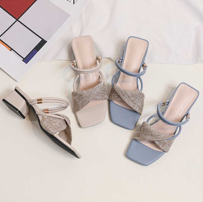 

TopSelling New girl summer chunky heel party shoes fairy style with skirt two wear temperament small fresh high-heeled sandals women Classic luxury wedding shoes, Blue
