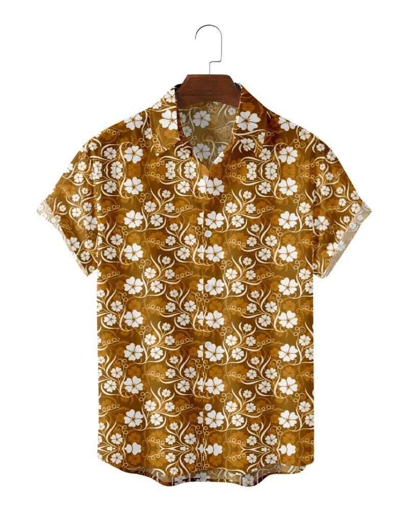 

Men's Casual Shirts Summer Short Sleeved Shirt Original Risk-free 3D Printing Printed Lapel National Trend Men's Top 056Men's, Beige
