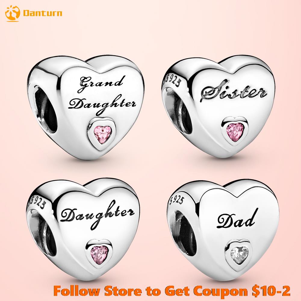 

925 Sterling Silver Pendant Charms for Pandora Original box Sister Daughter Family Heart Charms European Bead Charms Bracelet Necklace jewelry