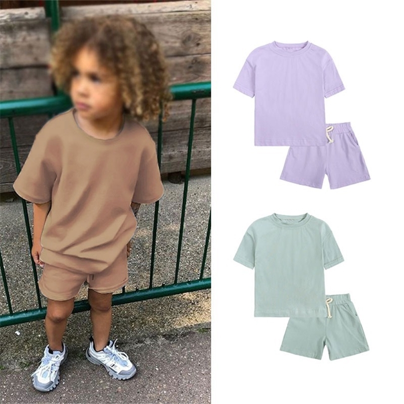 

Summer Children Tracksuit Two Pieces Suits Clothing Sets for Boys Short Sleeve Top Shorts Girls Costume Kids Casual Outfits 220616, Purple