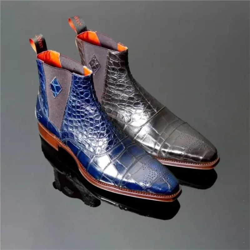 

High Quality New Fashion Men Boots Pu Leather Business Shoes Vintage Casual Classic Formal Chelsea Zapatos De Hombre HC096, Blue