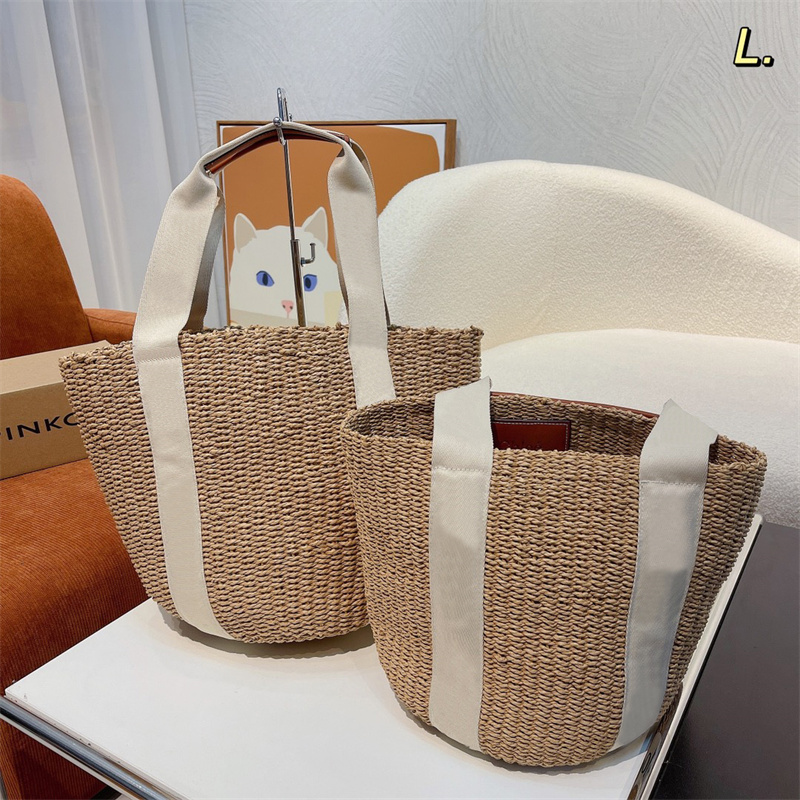 

Summer New Fashion Straw Bucket Bag Designer Womens Handbag Luxury Designers Woody Tote Lady Tourist Beach Shoulder Crossbody Bag Purse, As pics