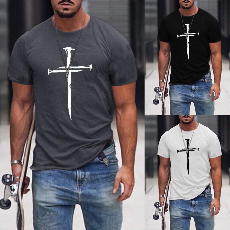 

Men's T-Shirts Men T Shirt Jesus Cross Print Plus Size Harajuku Short Sleeve Slim T-shirt Summer Casual O Neck Fitness Top Camisetas Streetw, Black