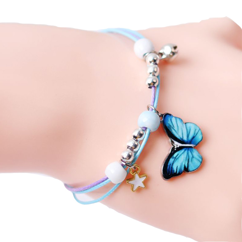 

Individuality Cute Butterfly Drip Glaze Pendant Charm Bracelet Hand-Wowen Hand Made Bells Bracelets Bangles for Women Girl Children gift