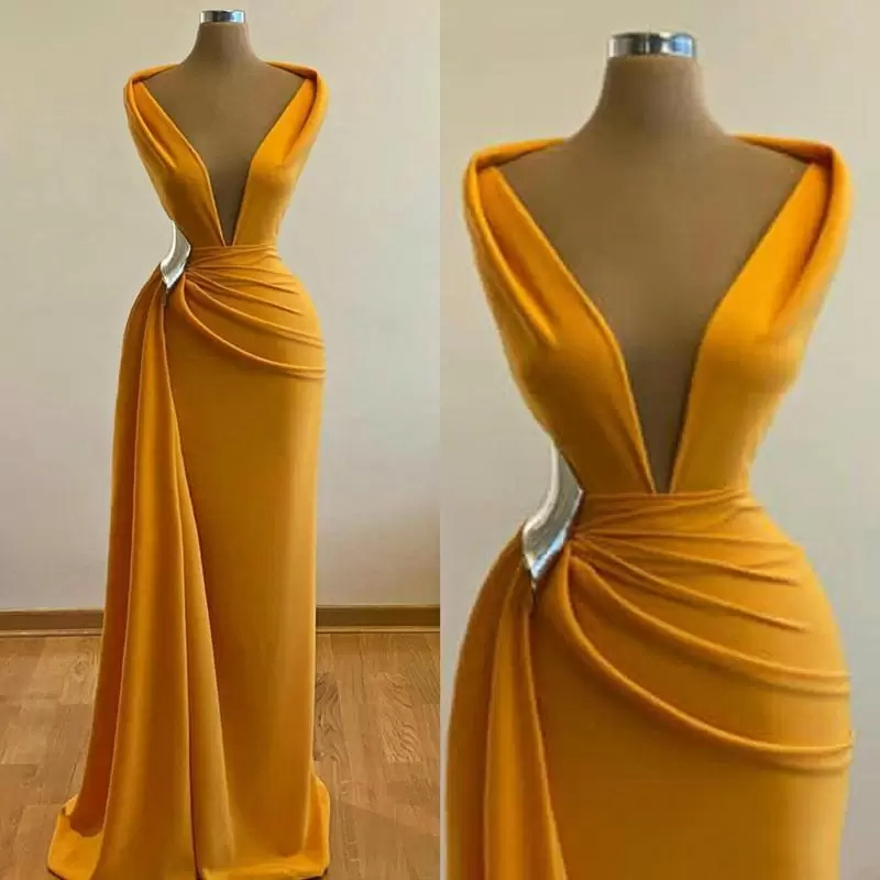 

Sexy Cheap Yellow Mermaid Prom Dresses Deep V Neck Satin Evening Dress Cocktail Party Sweep Train Formal Dress Evening Party Wear Ogstuff, Hunter green