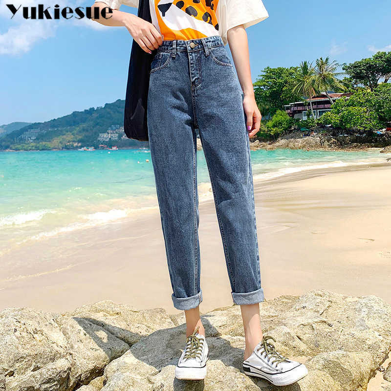 

boyfriend Ripped Jeans For Women Blue Loose Vintage Female Fashion High Waist Style Mom Pants Casual 210608