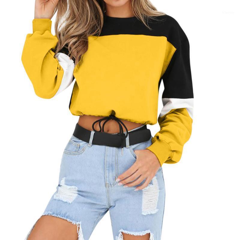 

Women Fashion Long Sleeve Splicing Color Sweatshirt Female Autumn Winter O-neck Strap Pullover Tops Blouse Women' Hoodies & Sweatshirts, Gray
