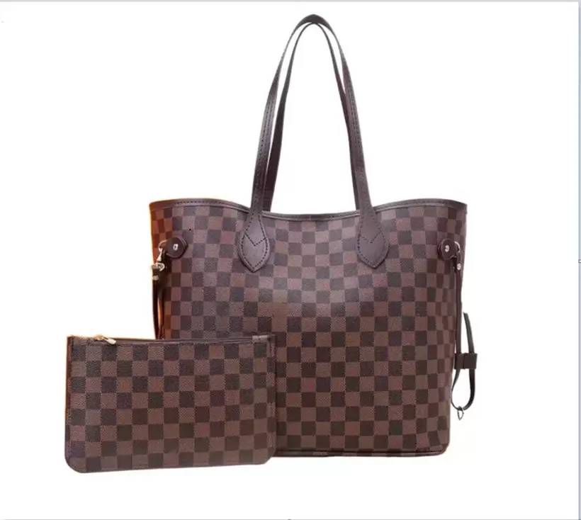

fashion women handbags ladies designer composite bags lady clutch bag shoulder tote female purse wallet MM size, Brown grid