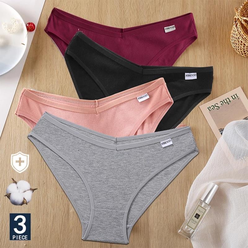

Finetoo 3pcs Set Lingerie Sexy Women Cotton Panties Underwear Female Underpants 8 Solid Color Soft Woman Briefs Intimates -xl, Set 9