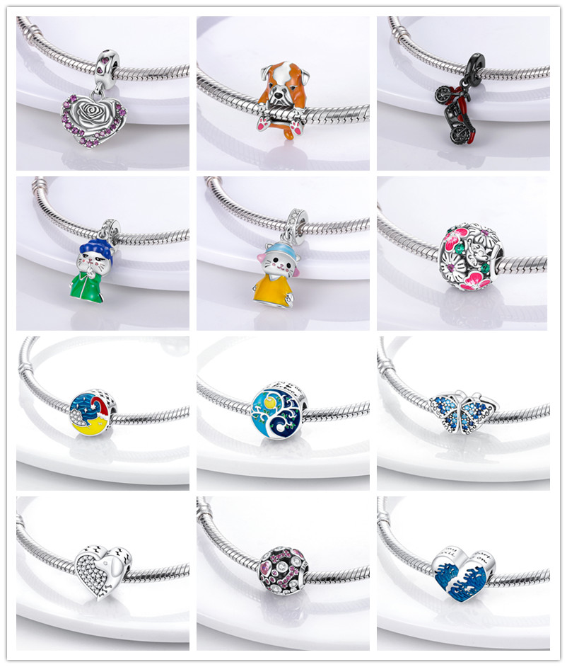 

New s925 Sterling Silver Beaded Loose Beads Cat and Mouse Charm Original Fit Pandora Bracelet Charms Girls Accessories Fashion Pendants DIY Women Gift Jewelry