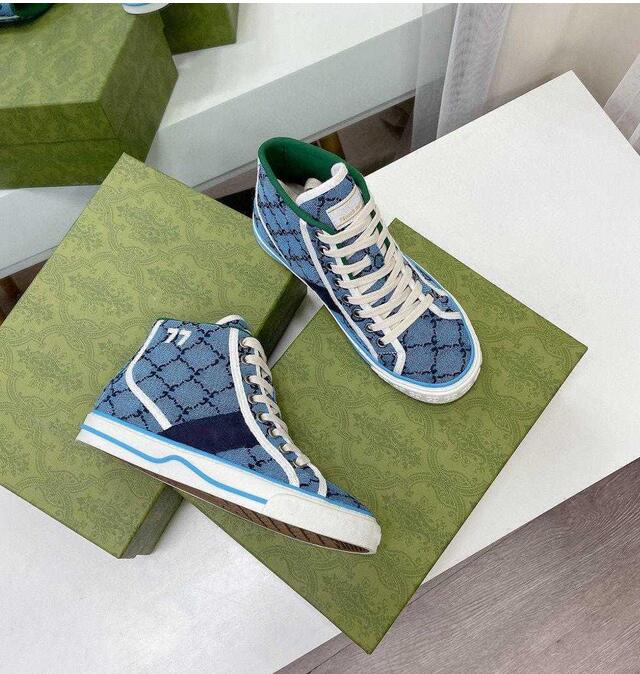 

2022 designer tennis canvas shoes casual sports shoes white blue washed denim women's rubber sole embroidery retro letters, 03
