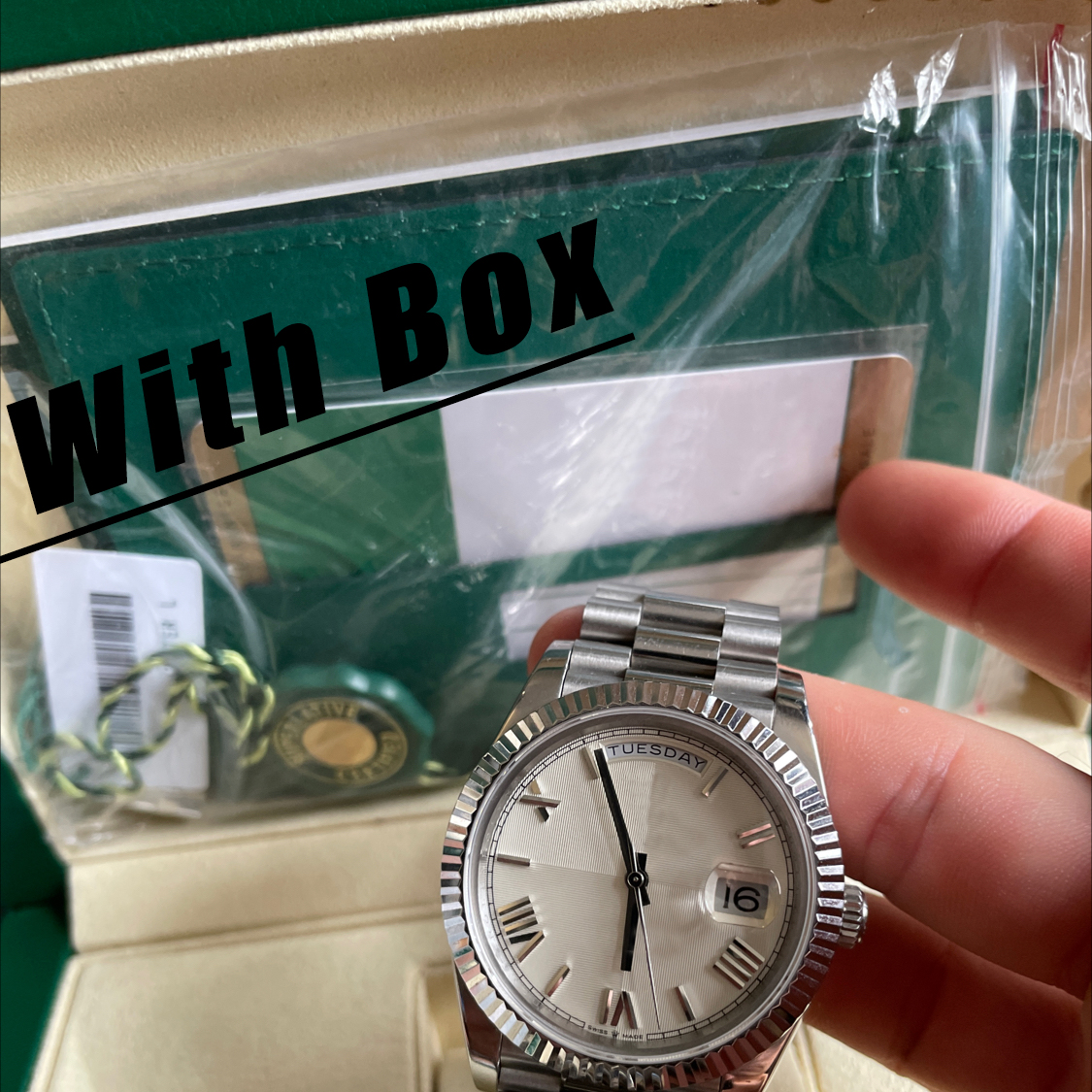 

High end version Mens Watch 40mm White Rome Dial Day-Date 904L steel Movement Wristwatches Mechanical Automatic Mens Men's Watches Original Box, Tool