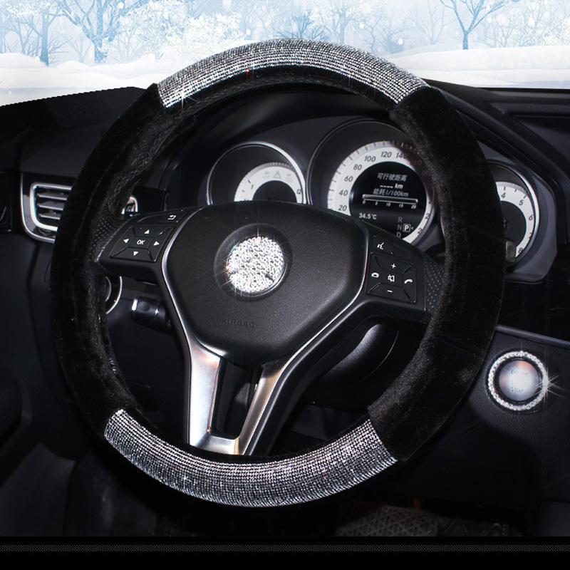 

Steering Wheel Covers Universal Winter Plush Car Cover Crystal Rhinestone Auto Steering-Wheels Cases Diamond Interior AccessoriesSteering