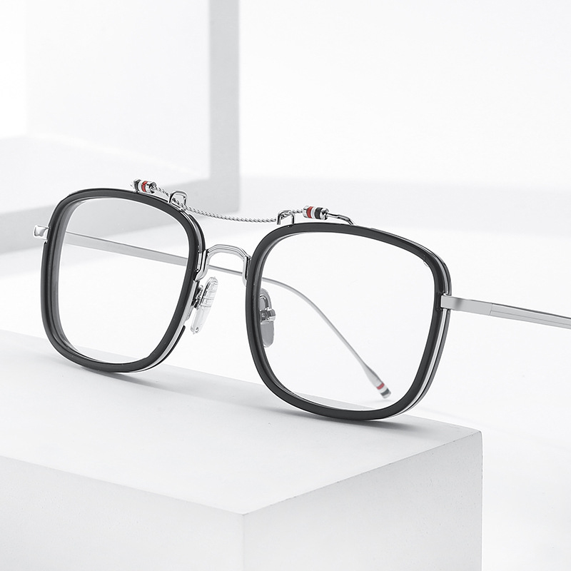 

Luxury Brand Design Fashion Square Eyeglasses Frame Men High Quality Alloy Acetate Optical Myopia Glasses Women Classic Double Beam Full Rim Eyewear