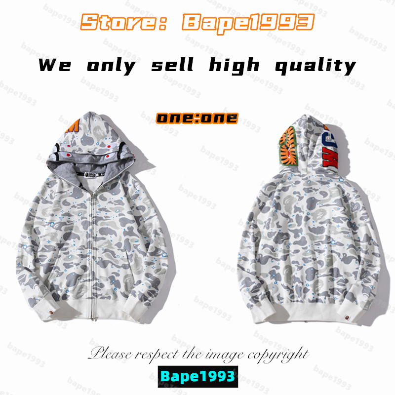

High quality Apes Mens Hoodies & Sweatshirt Japan shark B ape head Galaxy spots luminous camo Male and female couples with the same model 100% cotton New hoodie 1993 KS5-10, 1 button