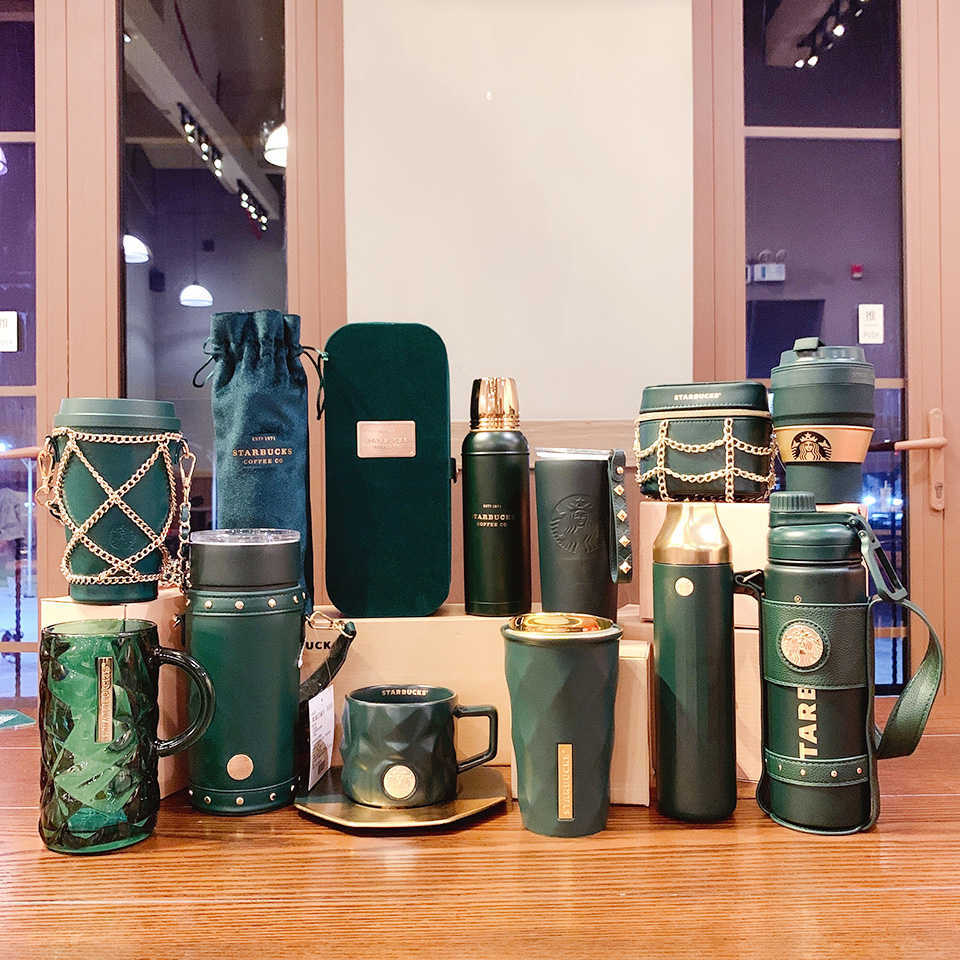 Starbucks 21 Christmas cup Classic Green retro Dark Green Goddess stainless steel insulated glass coffee chain water cup-image-760150177