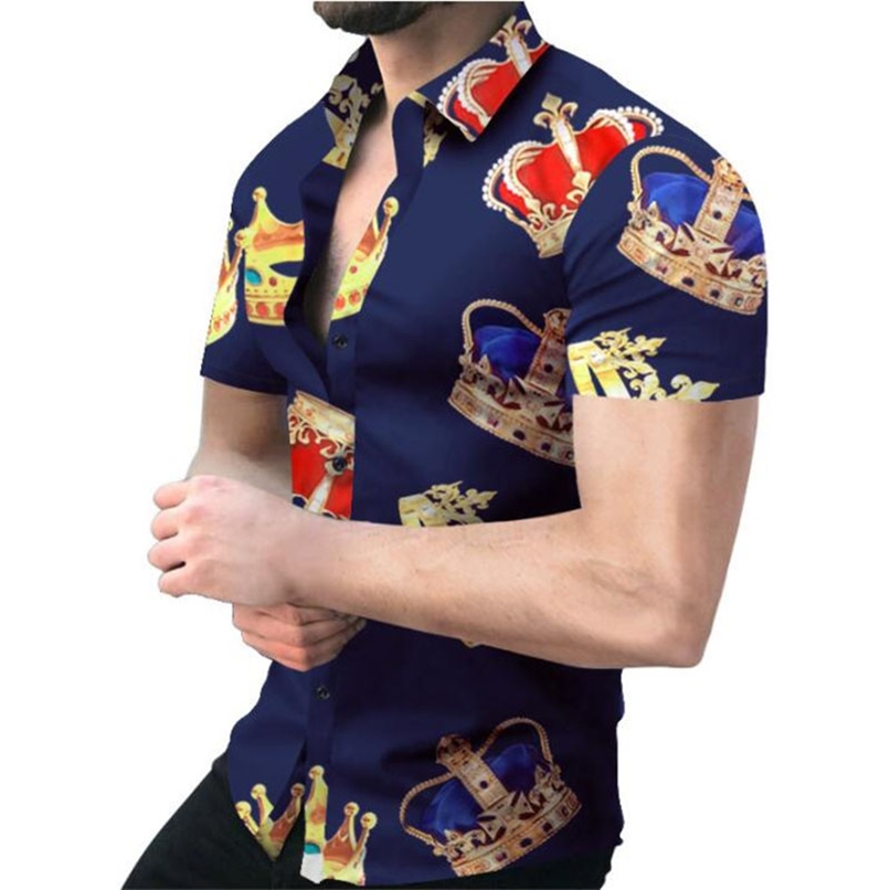 

Mens Shirts Summer Latest Trend Crown 3D Printing Street Fashion Casual Short Sleeve Shirt Tops 220616, White