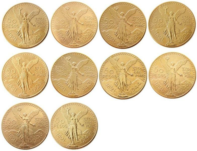 

High Quality 1921-1947 10pcs Mexico Gold 50 Peso Coin copy coin