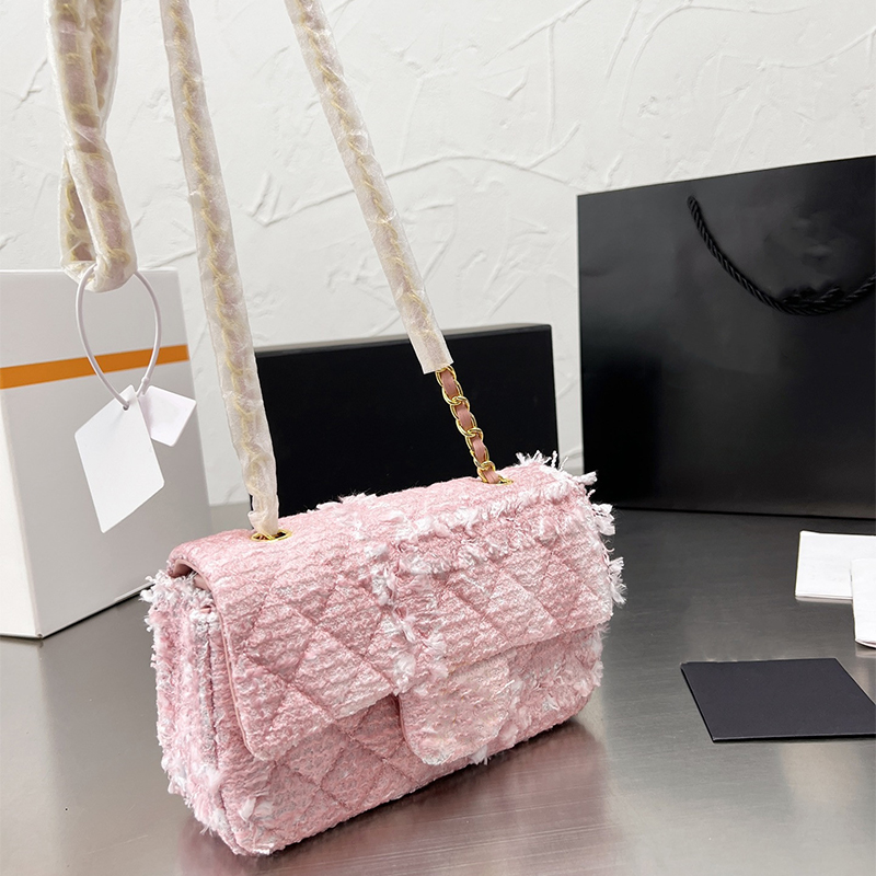 

New Top Luxury Fashion Shoulder Bags Famous French Designer Flap Chain Bag Pink Woolen Messenger Crossbody Bag Hot Totes Quilt Diamond Lattice Handbag Wallet