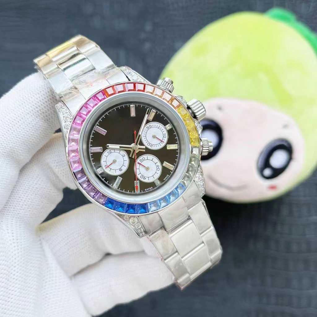 

Color diamond men's automatic mechanical watch stainless steel bracelet design high-end fashion trend 40mm sapphire waterproof mens watches rol wristwatches, Carton