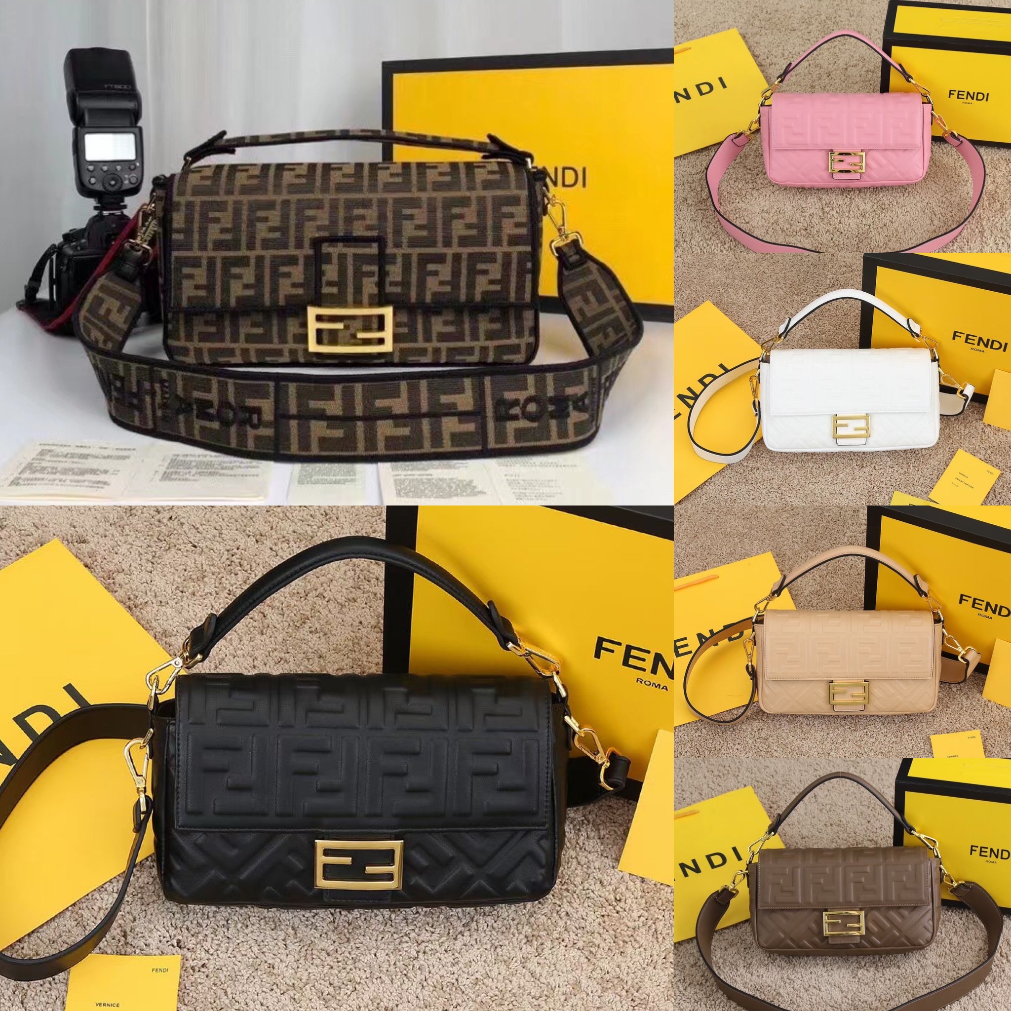

Fendi baguette shoulder bag women handbag cross body, Brown letter