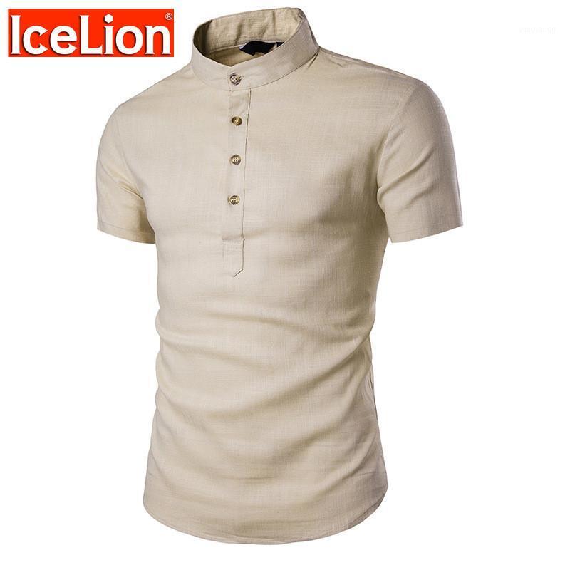 

IceLion 2022 Spring Summer Short Sleeve Shirt Men Button Solid Men' Shirts Fashion Casual Mens Clothing Camisa Masculina, Black