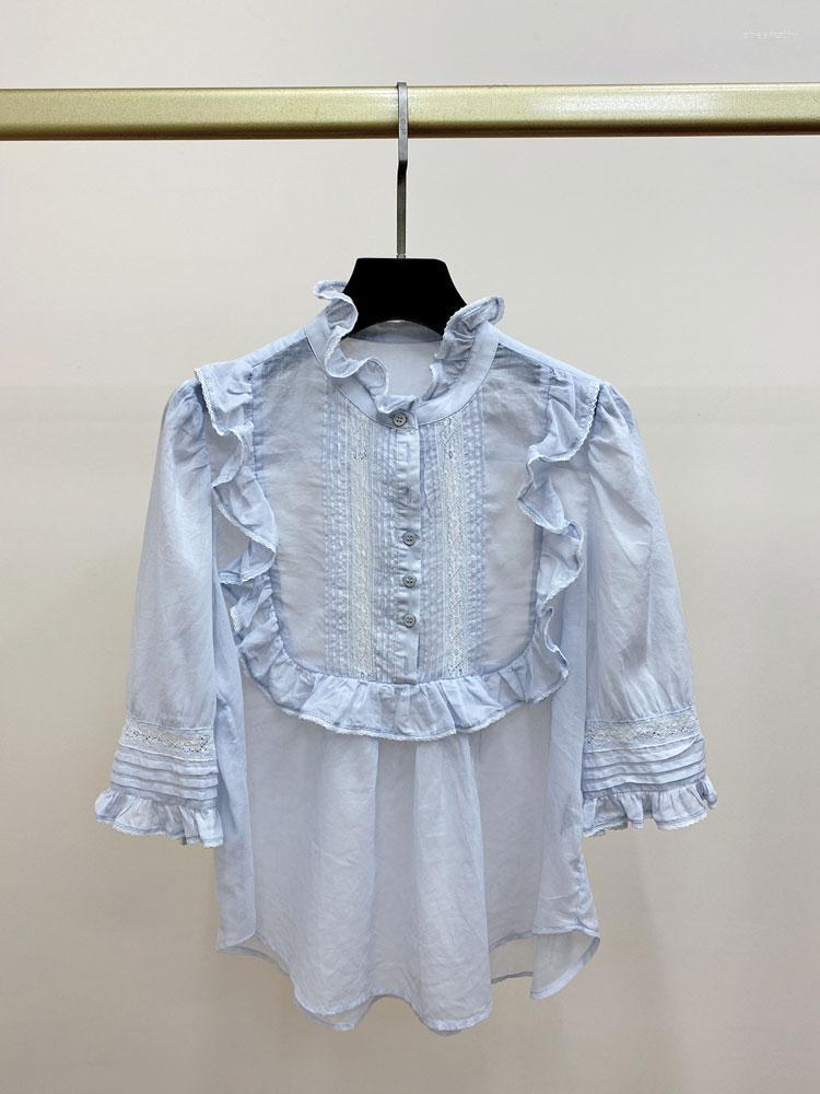

Women's Blouses & Shirts Summer Blouse Ruffle Stand Collar Short Sleeve Women TopWomen's Chee22, White