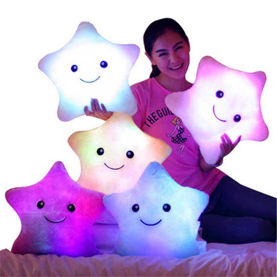 

5 Colors Luminous Pillow Star Cushion Colorful Glowing Pillow Plush Doll Star moon Led Light Toys For Girl Kids Christmas Gift231p