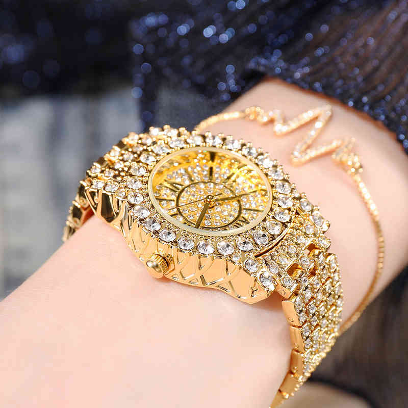 

BW hot net red full Diamond Star Bracelet waterproof quartz watch, Gold