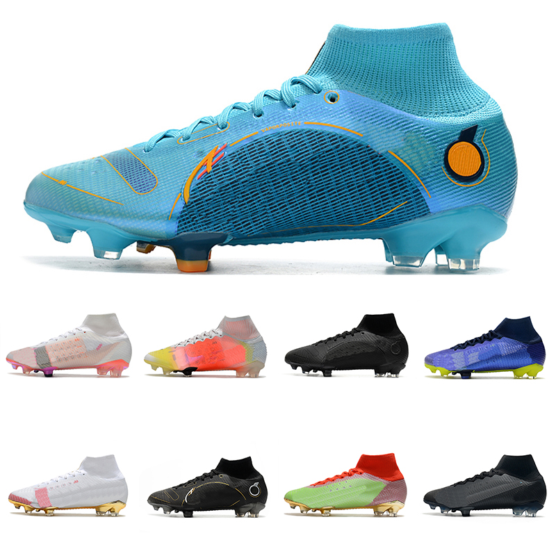 

Superfly Mercurial 8 FG Soccer Shoes Boy Men Blueprint Pack Chlorine Blue Mens Trianers Sports Football Sneakers