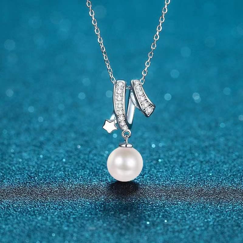 

Other Trendy 925 Sterling Silver Cross Necklace Women Jewelry Pave 8mm Natural Freshwater Pearl Moissanite Pendant GiftOther