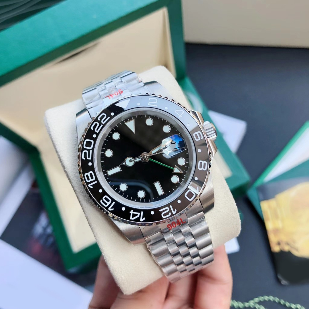 

designer mens Watches 40mm Automatic Mechanical Watch Full Stainless Steel sliding clasp black Ceramic Sapphire GMT WristWatches Super luminous montre de luxe ST9, 10