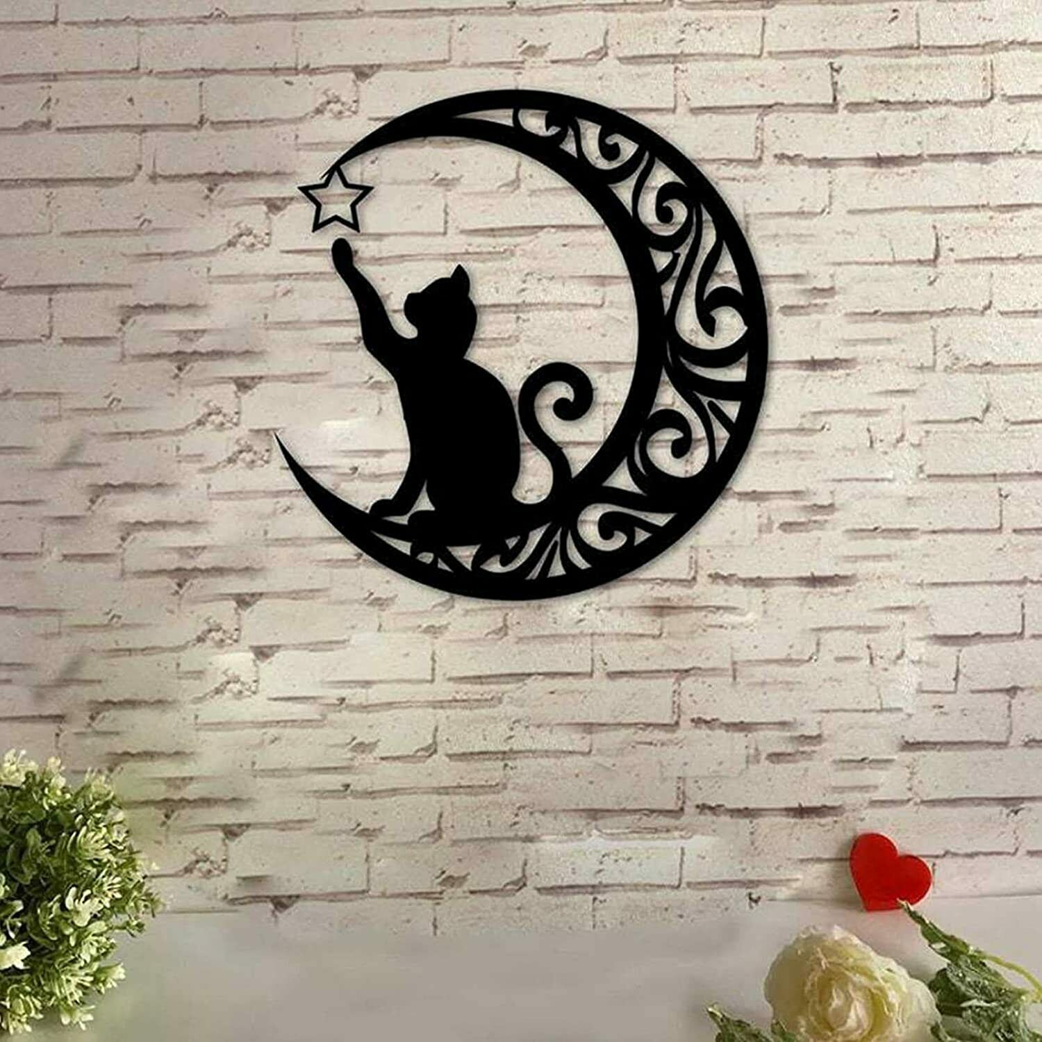 

Moon and Cat Metal Wall Art, Metal Wall Sculpture, Cat Silhouette Wall Hanging