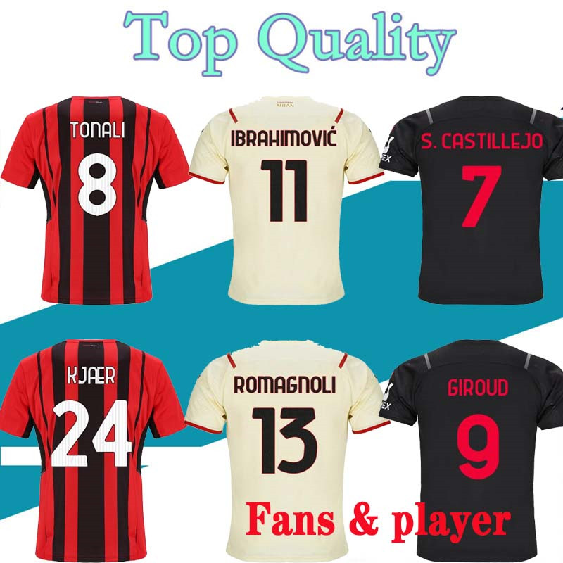 

2122 IBRAHIMOVIC Soccer Jerseys 2122 BRAHIM GIROUD TONALI THEO BENNACER REBIC LEAO ROMAGNOLI Football Jersey Milan Shirts Uniforms, Away player