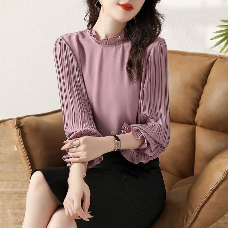 

Women' T-Shirt 2022 Autumn Long-sleeved Top Ladies Purple Chiffon Shirt Tops For Women Streetwear Summer, Pink