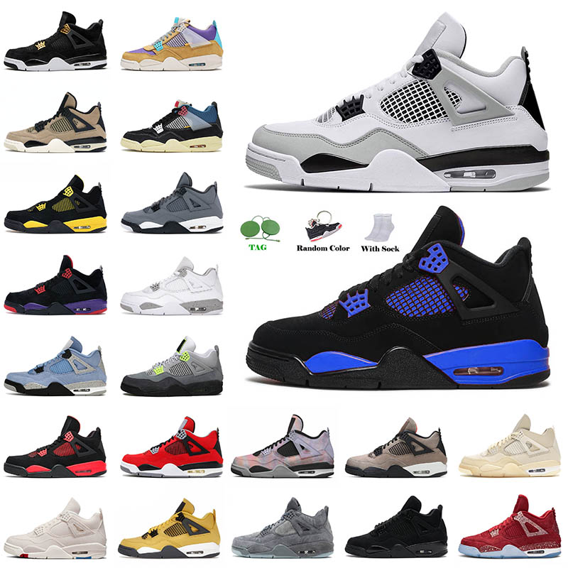 

High Quality Mens Sports 4 4s Basketball Shoes Womens Blue Zen Master Red Thunder Sail Black Cat White Cement Sports Sneakers Trainers Size 13, C5 purple 40-47