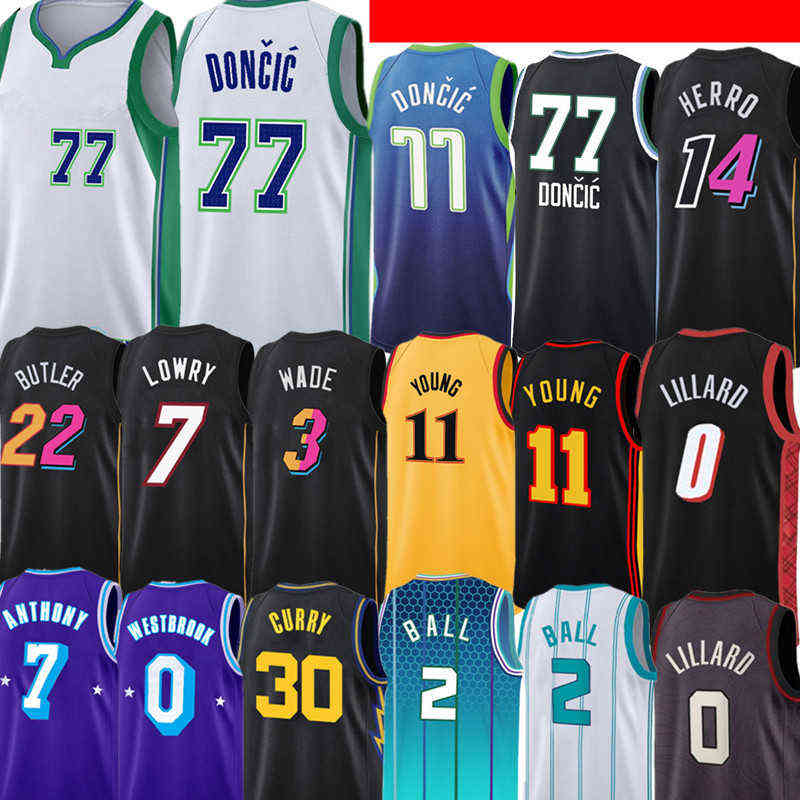 77 Luka Trae Young Doncic Basketball Jersey Jimmy Butler Tyler 14 Herro LaMelo 2 Ball Jerseys Carmelo 7 Anthony Russell 0 Westbrook-image-763005828