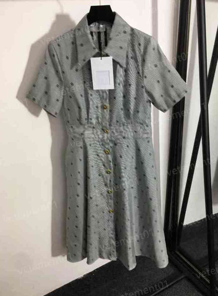 

Designer Womens Dresses Brand Grey Studded Button Logo Embroidered Striped Short Sleeve Shirt Dress Luxury Casual Dresses For Women Clothing 0912
