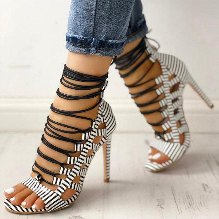 

Fashion-Designer- ladies plus size lace-up sandal zebra pattern pumps crocodile stiletto heels snake grain high heel shoes checkered