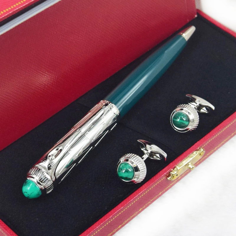 

Luxury Classic Green/Blue Lacquer Barrel Ballpoint Pen Quality Silver/Golden Clip Writing Smooth Office School Stationery, As pic show