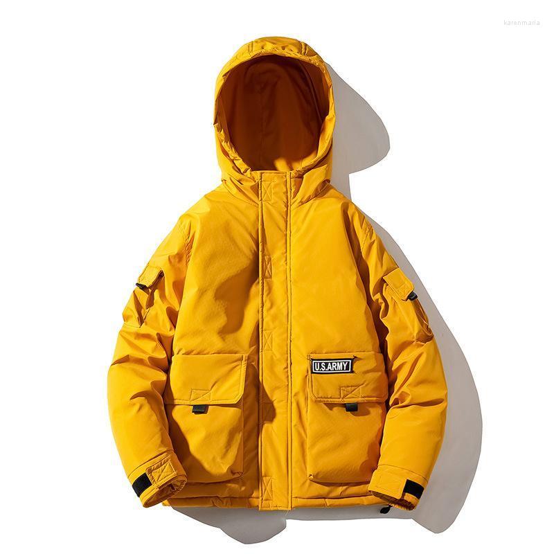 

Men's Down & Parkas Winter Parka Jacket Men Hooded Solid Casual Hip Hop Coat Thick Warm Cotton Padded College Outwear Male 2022 Kare22, Black