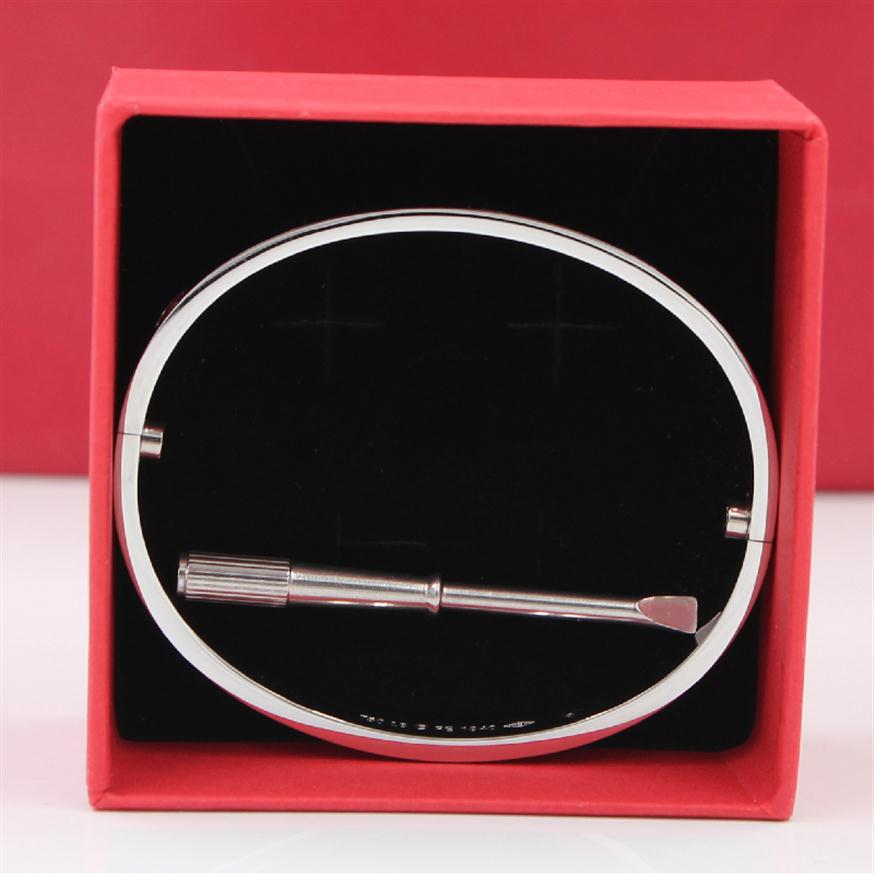 

Luxury Fashion Top Quality Silver Cuff Bracelet Style Love Stainless Steel Iced Out Screw Bracelets Bangles For Women and Men255g