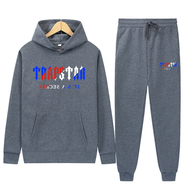 

Men's Tracksuits TRAPSTAR Brand Printed Sportswear Men Warm Two Pieces Set Loose Hoodie Sweatshirt Pants jogging, Blue