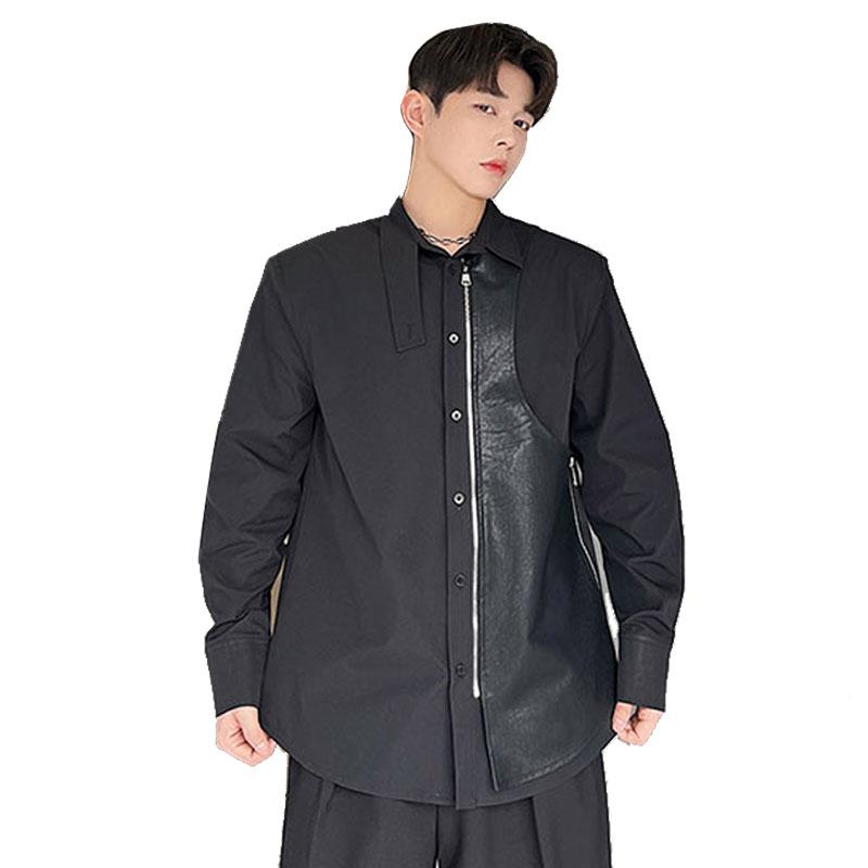 

Men's Casual Shirts Leather Detachable Zip Vest Shirt Men Japan Korean Streetwear Loose Black Coats Male Fashion Show JacketMen's, C0447 black