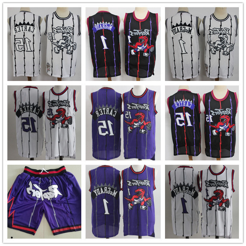 

men Throwback Toronto''Raptors''Jersey purple Vince 15 Carter Tracy 1 McGrady Shorts Basketball Jerseys, Color