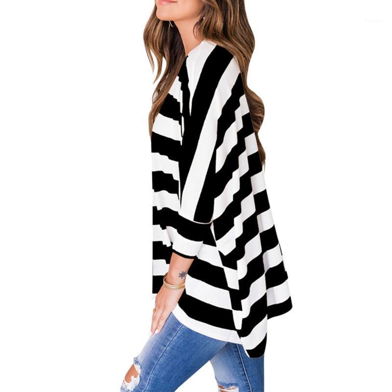 

Women' Hoodies & Sweatshirts Women Sweatshirt Fashion Stripe Color Block Tops Casual Three Quarter Sleeve Loose Knitwear For Ladies Pullove, Black