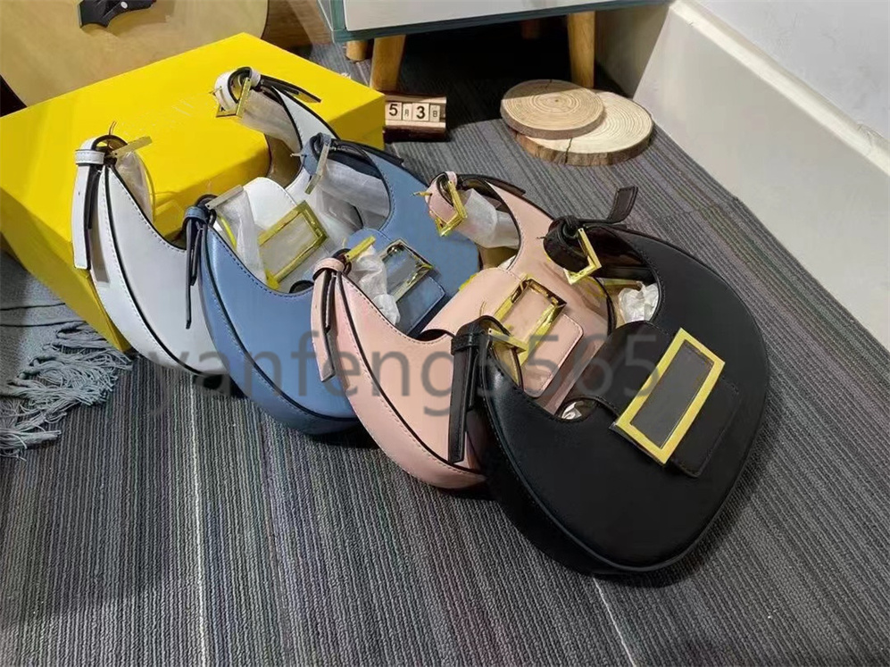 

2022 fashion cookie women's Tramp bag leather croissant women's decorative buckle French bread Designer Shoulder Bag adjustable strap handbag, White