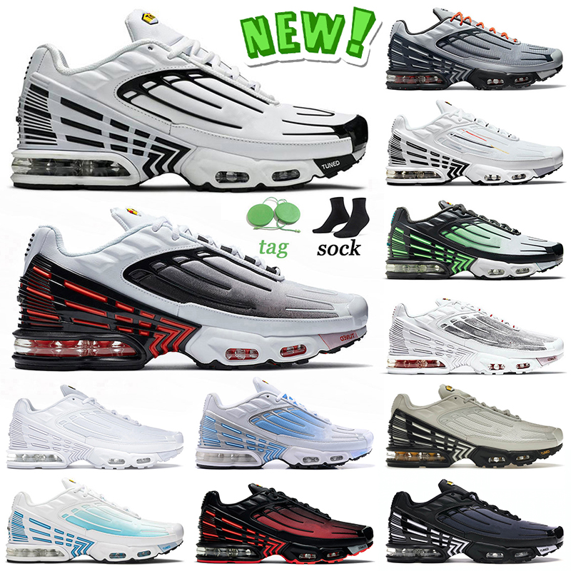 

New Arrival TN Plus 3 Tuned Running Shoes Black Red With Orange Triple White Laser Blue Radiant Red Obsidian Bone Green and Aqua Volt Mens Women Cushion Sneakers Size 12, A33 39-46